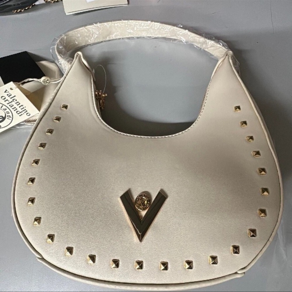 Valentino Orlandi Beige Vegan Leather Shoulder Bag